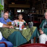 Khmer Rouge Tribunal investigator Craig Etcheson, OPCC member Seth Meixner, Kim Ly Song from AFP and famed photographer Philip Jones Griffiths at Cantina in Phnom Penh.